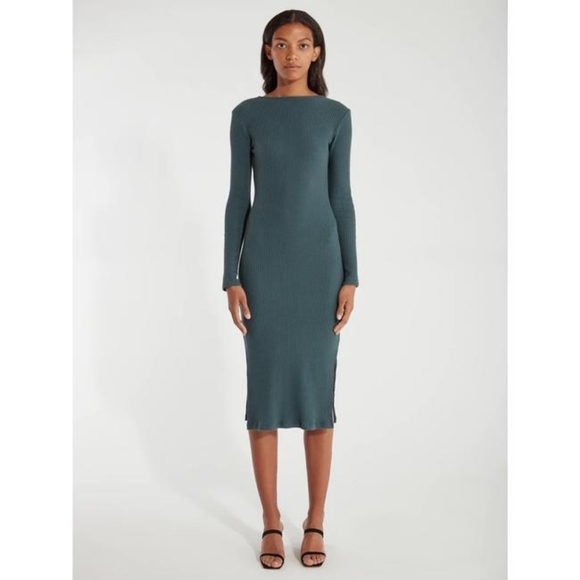 Billie the Label Hunter Greening Sleeve Side Slit Wilma Rib Knit Midi Dress EUC - Picture 1 of 5